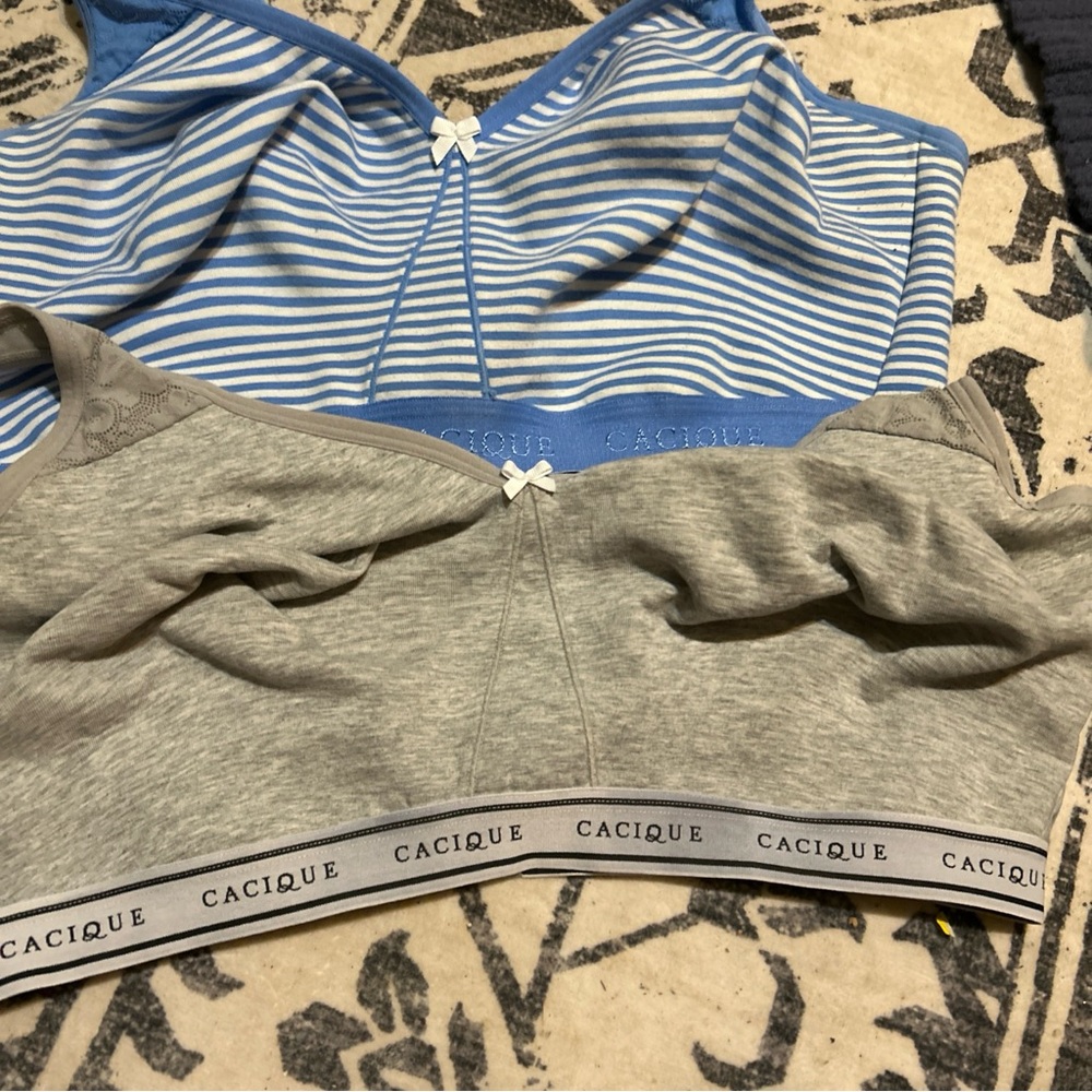 Cacique Striped Blue and Solid Gray Bralette Duo